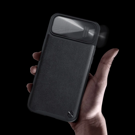 Nillkin CamShield Leather S Case iPhone 14 Plus Hülle mit Kameraabdeckung blau