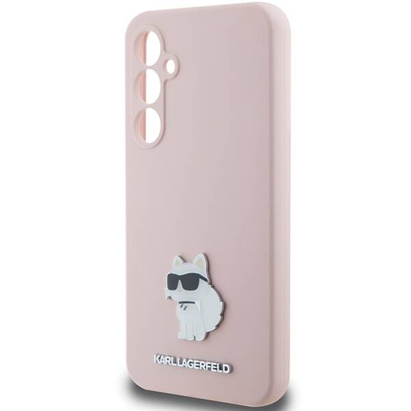 Karl Lagerfeld Choupette Metal Pin-Hülle aus Silikon für Samsung Galaxy S23 FE – Rosa