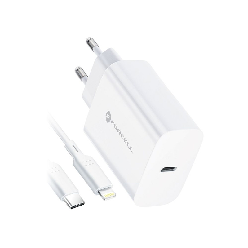 Forcell Ładowarka Sieciowa ze złączem USB typ C i kablem lightning - 3A 20W z funkcją ładowania PD i QC 4.0