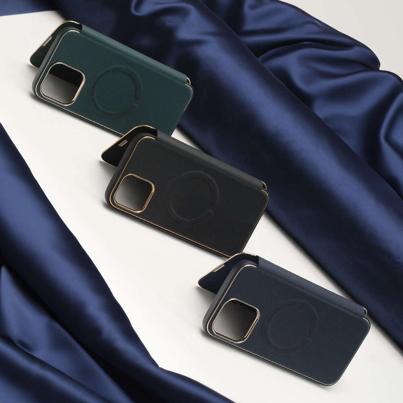 Etui Smart Gold Frame Mag do iPhone 12 / 12 Pro 6,1" granatowe