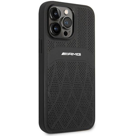 AMG nakładka do iPhone 14 Pro Max 6,7" AMHMP14XOSDBK czarna hard case Leather Curved Lines MagSafe
