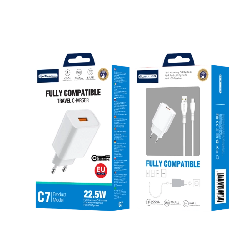 JELLICO Netz-Ladegerät C7 22.5W 1xUSB QC3.0 + Kabel USB-C weiss