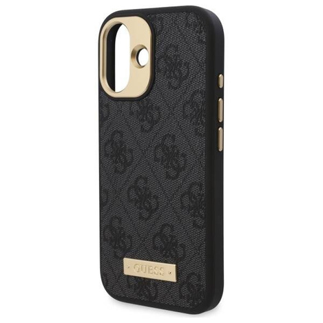 Original Handyhülle IPHONE 16 Guess Hardcase 4G Logo Plate MagSafe (GUHMP16SU4GPRK) schwarz