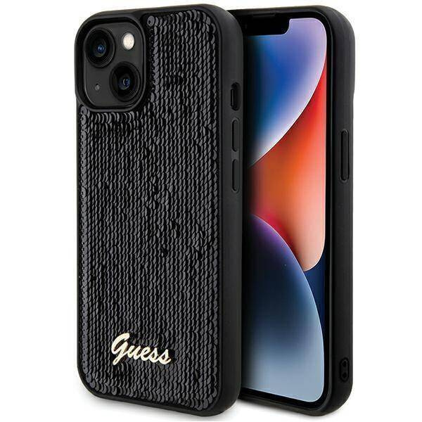 Guess nakładka do iPhone 14 6,1&quot; GUHCP14SPSFDGSK HC SEQUIN SCRIPT METAL czarna