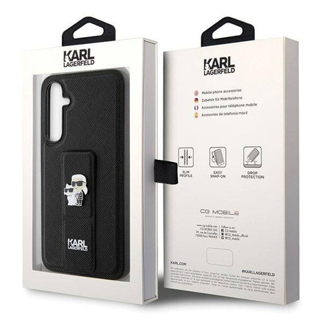 Karl Lagerfeld Gripstand Saffiano Karl&Choupette Pins case for Samsung Galaxy S23 FE - black