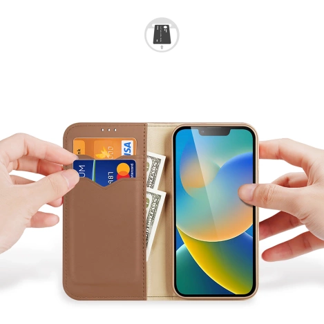 Dux Ducis Hivo Leather Flip Cover Genuine Leather Wallet for Cards and Documents iPhone 14 Plus Brown