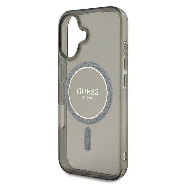 Etui Guess IML Glitter Circle MagSafe na iPhone 16 - czarne