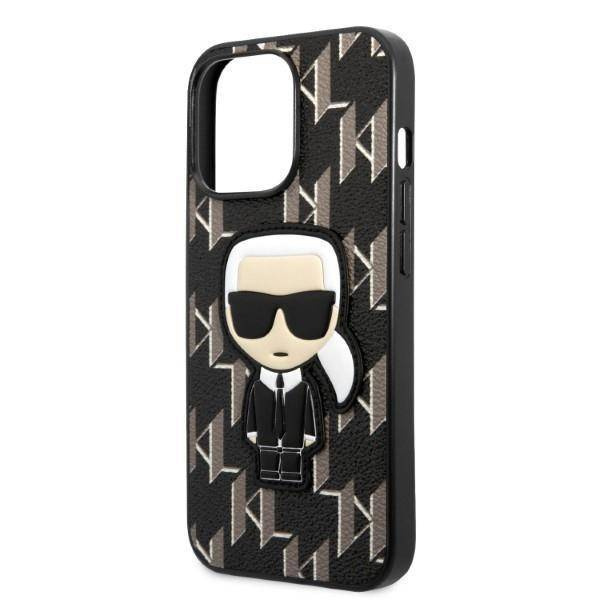Original Handyhülle IPHONE 13 PRO Karl Lagerfeld Hardcase Monogram Ikonik Patch schwarz