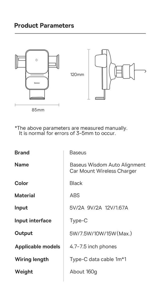 Baseus Wisdom Induktionsladegerät Autotelefonhalter für Haftnotizen schwarz (CGZX000001)
