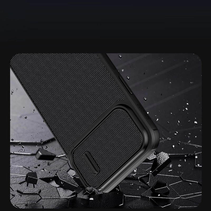 Nillkin Textured S Case für iPhone 14 Pro, gepanzerte Hülle mit Kameraabdeckung, blau