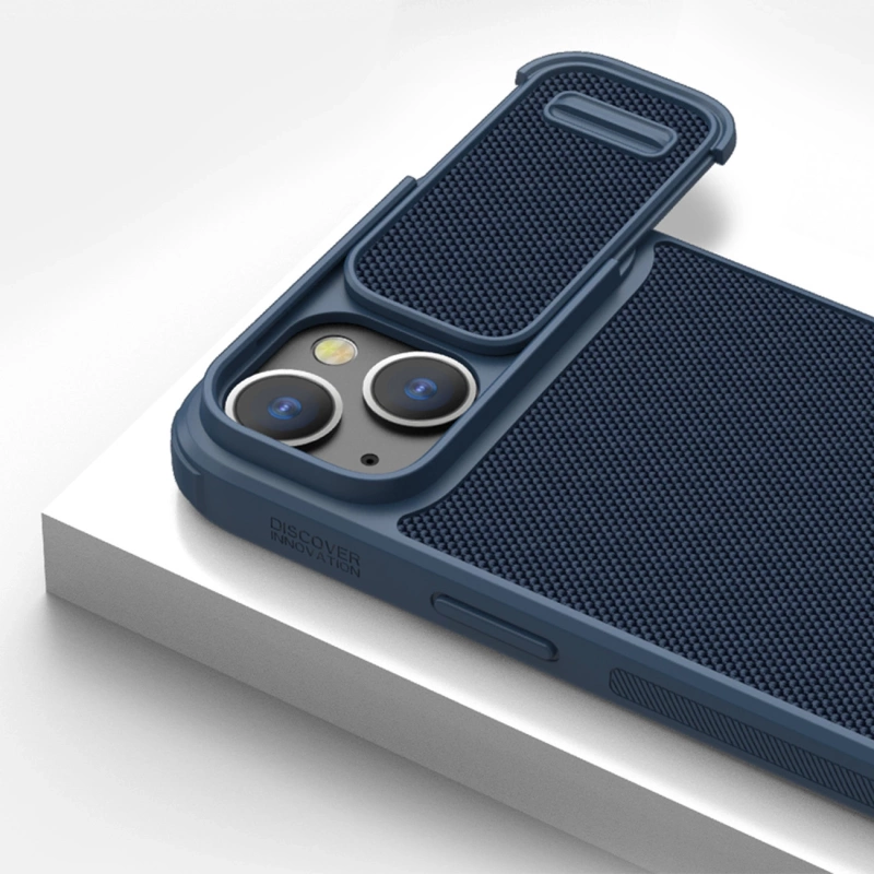 Nillkin Textured S Case for iPhone 14 Plus, armored cover with camera cover, blue