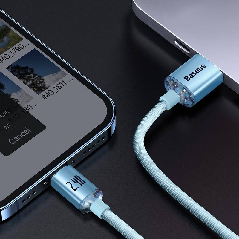 Baseus Crystal Shine Series kabel USB - Lightning 2,4A 20W 2m niebieski (CAJY001203)