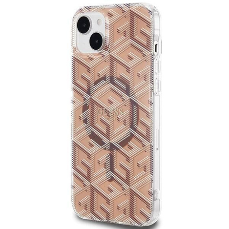 Oryginalne Etui GUESS Hardcase GUHMP15SHGCUSTGW do iPhone 15 Plus (Kompatybilny z Magsafe / IML GCUBE / brązowy)