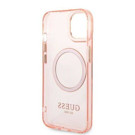 Guess Gold Outline Translucent MagSafe - Etui iPhone 14 Plus (różowy)