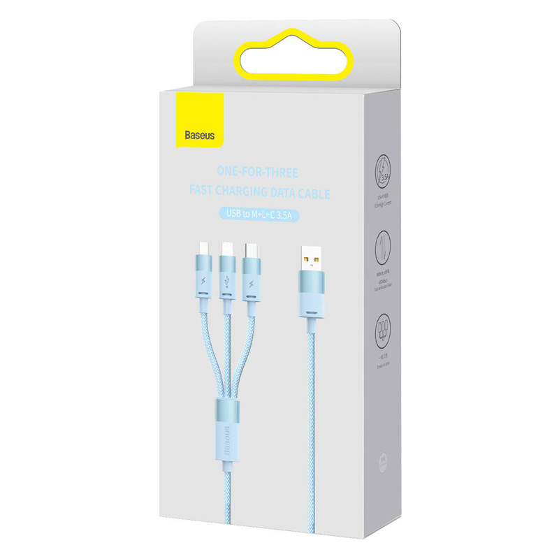 Baseus StarSpeed 1-for-3 Fast Charging Data Cable USB to M+L+C 3.5A 1.2m Blue