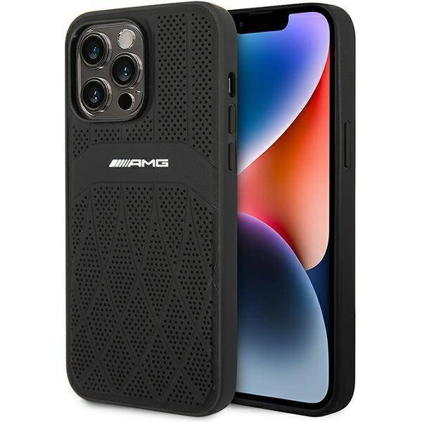 AMG nakładka do iPhone 14 Pro Max 6,7" AMHMP14XOSDBK czarna hard case Leather Curved Lines MagSafe