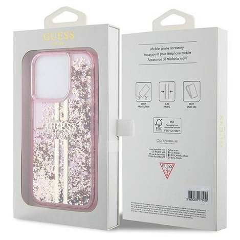 Oryginalne Etui GUESS Hardcase GUHCP15LLFCSEGP do iPhone 15 Pro (Liquid Glitter Gold Stripes / różowy)