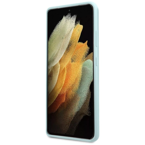 Guess GUHCS21LLSLMGLB S21 Ultra G998 niebieski/blue hardcase Silicone Script Metal Logo