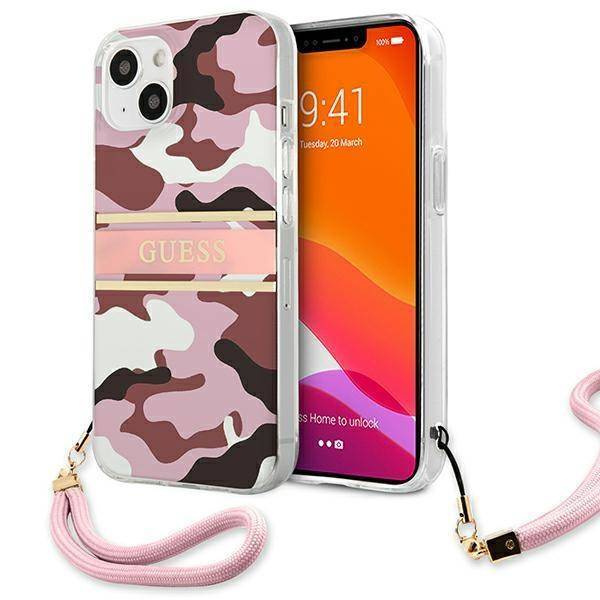 Guess nakładka do iPhone 13 6,1" GUHCP13MKCABPI różowy hard case Camo Strap Collection