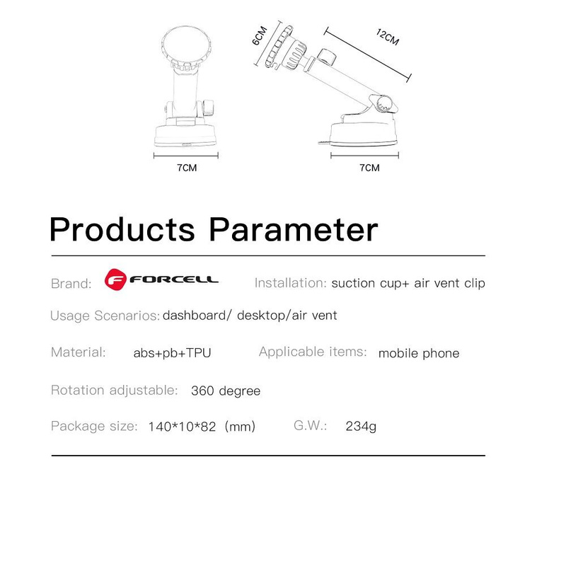 FORCELL F-Grip Excelence uchwyt samochodowy do szyby/deski/kratki magnetyczny czarny