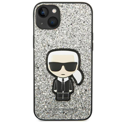 Original Handyhülle IPHONE 14 PLUS Karl Lagerfeld Hardcase Glitter Flakes Ikonik (KLHCP14MGFKPG) silber