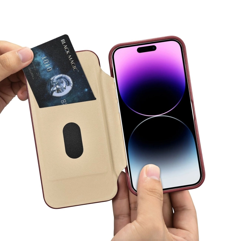 iCarer CE Premium Leather Folio Case skórzane etui iPhone 14 Pro z klapką magnetyczne MagSafe czerwony (WMI14220714-RD)