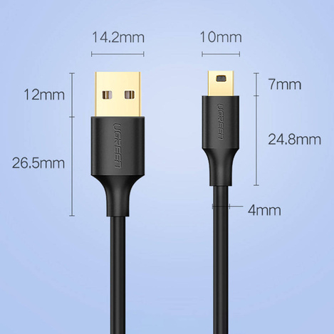 Ugreen 5-pinowy pozłacany kabel USB - mini USB 0,25m czarny (US132)