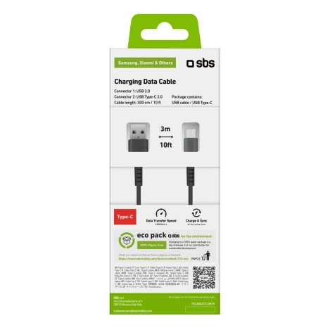 SBS TECABLETC3MTK USB-A - USB-C Cable 3m - Black