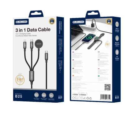 JELLICO kabel B25 3w1 (Apple Watch) 3.1A 1.2M Czarny